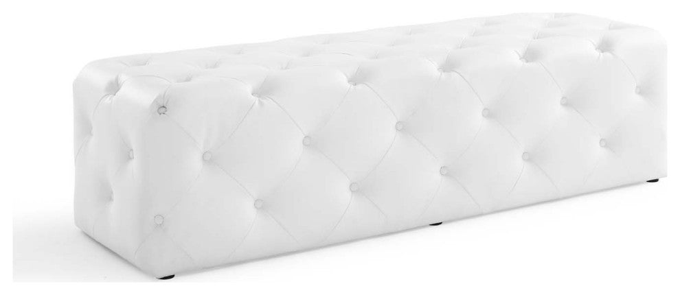 Tufted Accent Chair Bench, Faux Leather, White, Modern, Lounge Hospitality
