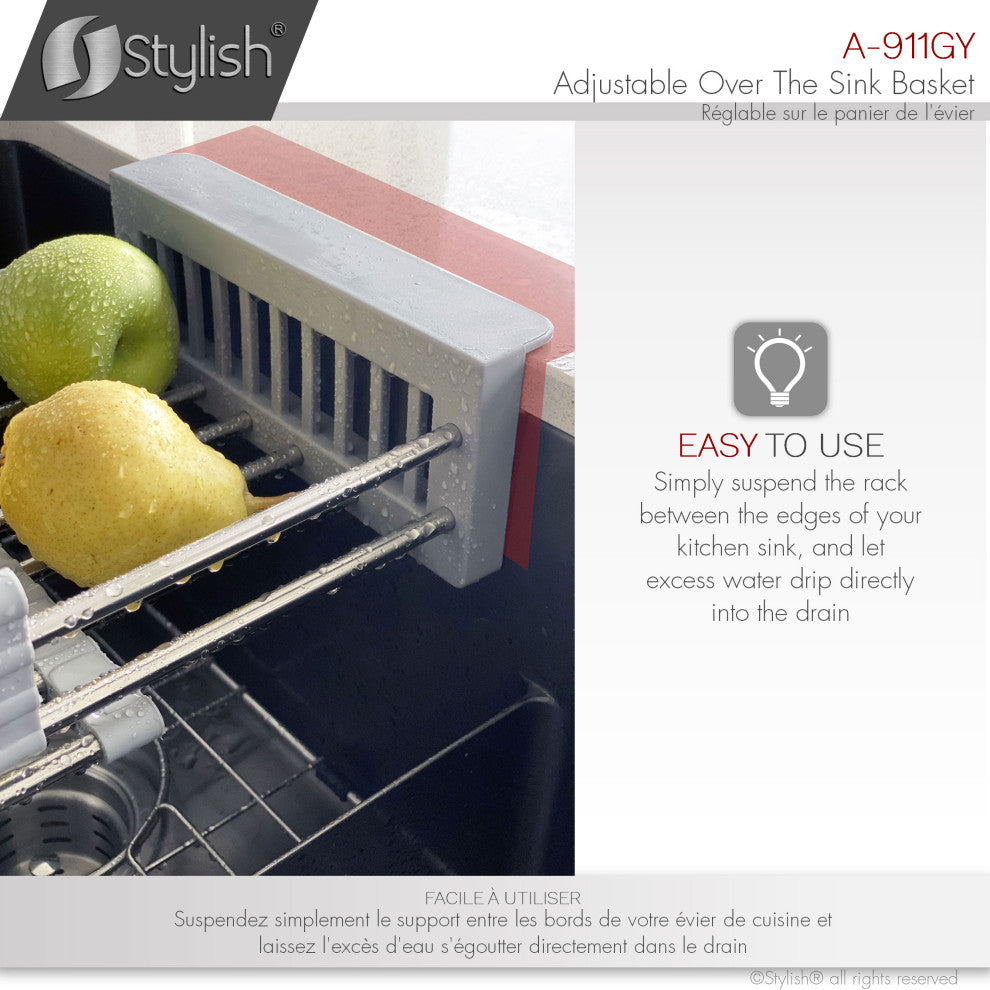 Stylish Adjustable Over the Sink Stainless Steel Dish or Vegetable Drainer