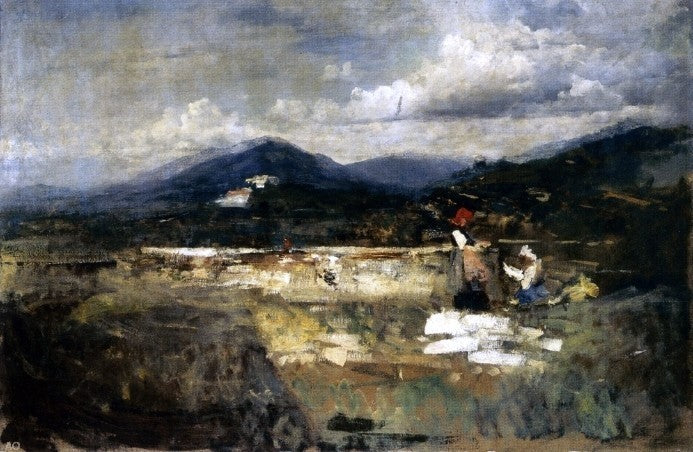 Cesare Tallone Landscape With Figures, 18"x27" Wall Decal Print