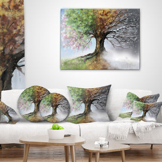 Tree with Four Seasons Tree Painting Throw Pillow, 18"x18"