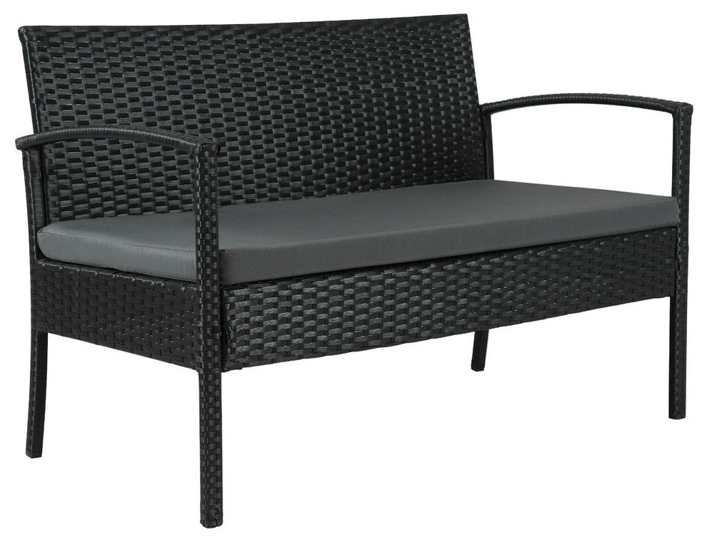 Teaset 4-Piece Black Wicker Patio Conversation Set with Gray Cushions