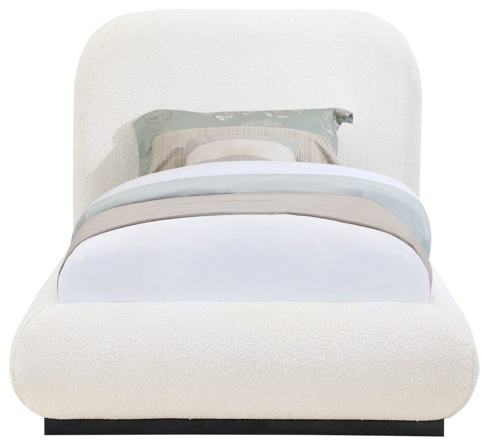 Vaughn Bed, Cream, Twin, Boucle Fabric, Black Finish