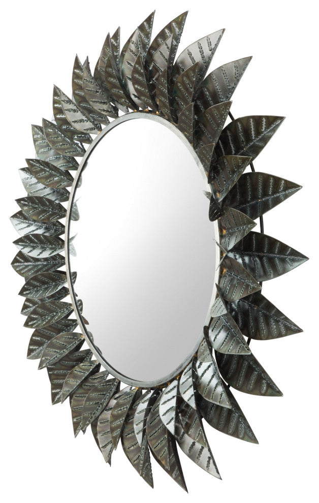 Frame Wall Mirror, Round, Aluminum, Metal, Black, Bedroom Living