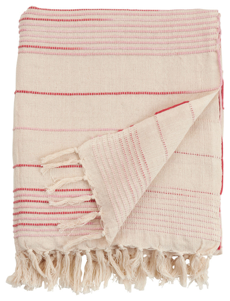 Throw Blanket With Striped Design, Red, 50"x60"