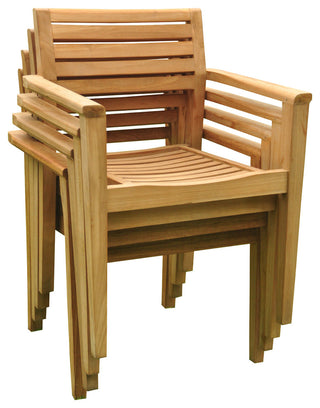 5-Piece Outdoor Teak Dining Set, 60" Round Table, 4 Montana Stacking Chairs