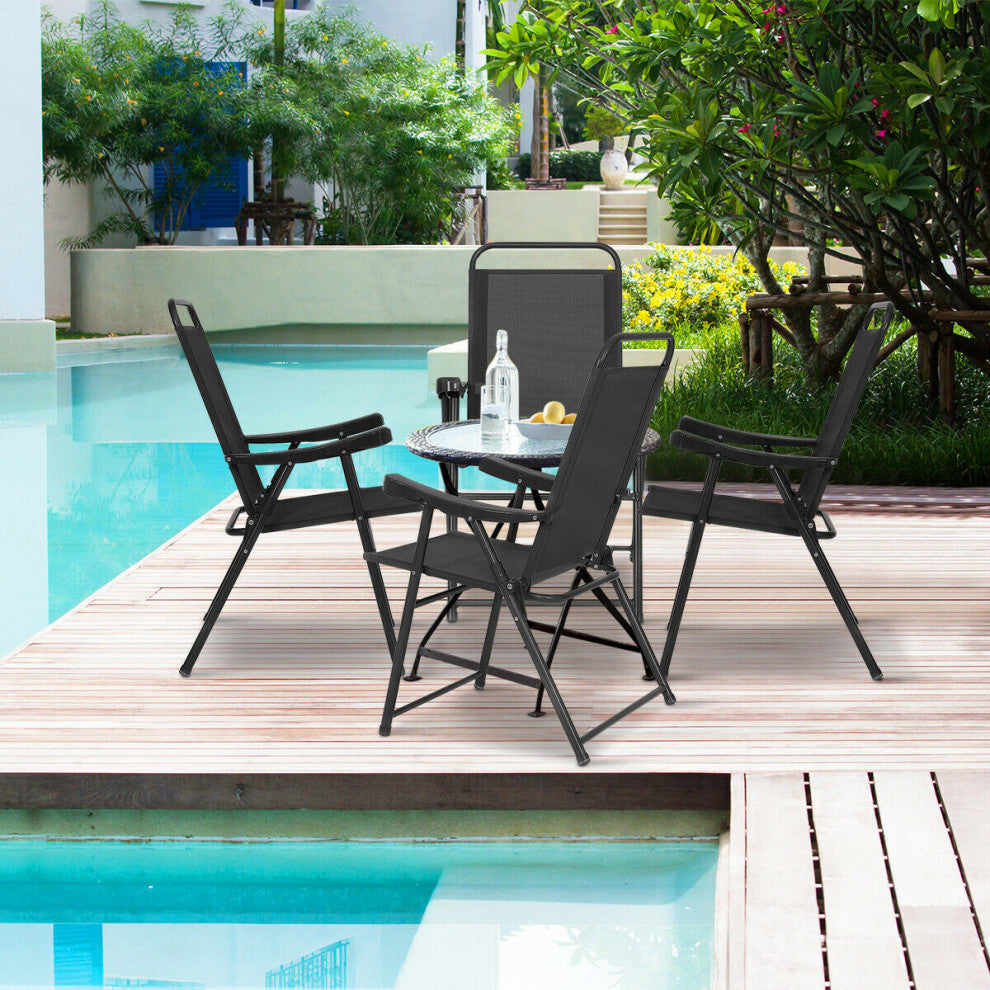 Costway Set Of 4 Folding Sling Chairs Patio Furniture Camping Pool With Armrest