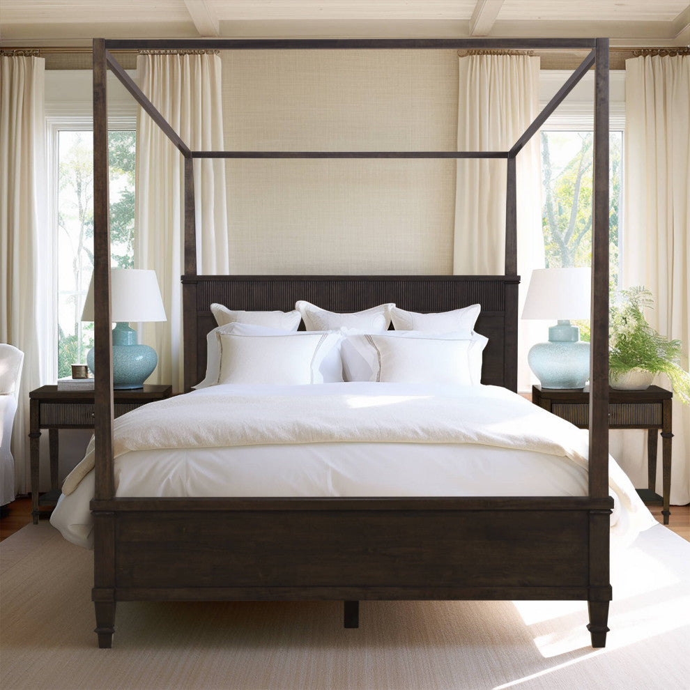 Martha Stewart Kenna Bed, Console Table, Nightstand, Dark Coffee, Bed-Queen Size