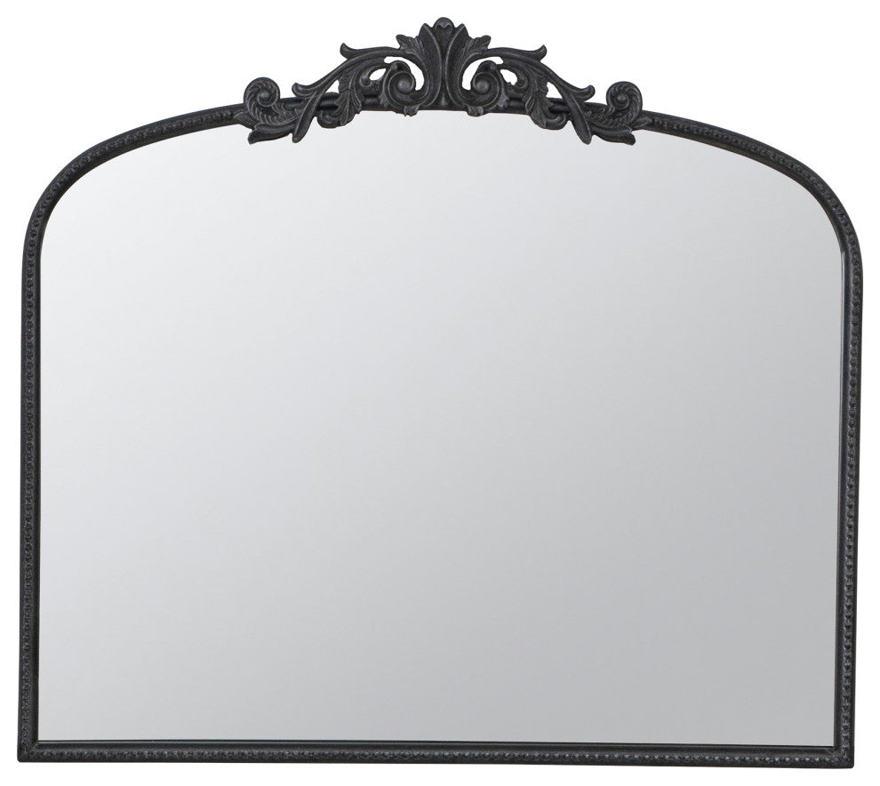 Gewnee 40"x31" Classic Design Gold Arch Mirror And Baroque Inspired Frame, Black