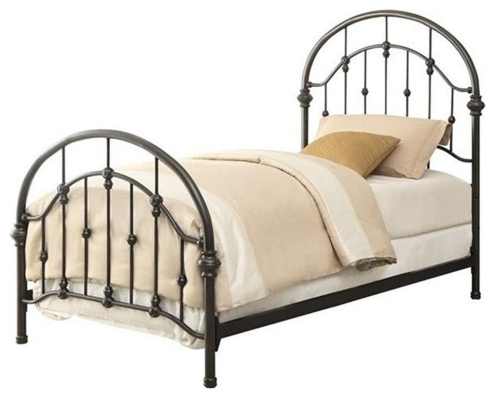 Bowery Hill Traditional Metal Twin Curved Spindle Bed in Bronze