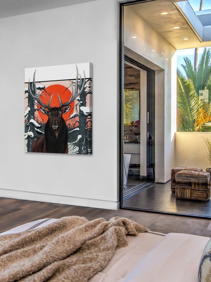"Elk at Sunset" Painting Print on Wrapped Canvas
