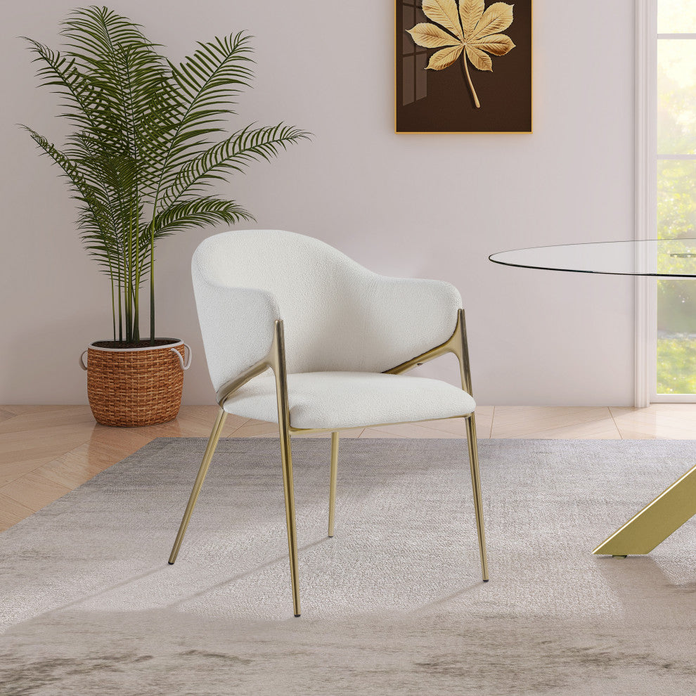 Nial Boucle Fabric Upholsetered Black Dining Chair, Set of 2, Cream