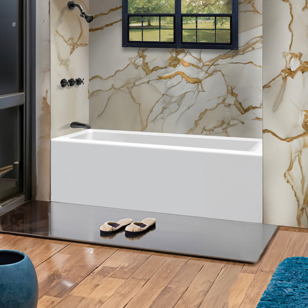 Acrylic Apron Soaking Bathtub, White, 66"x36", Left, Without Drain