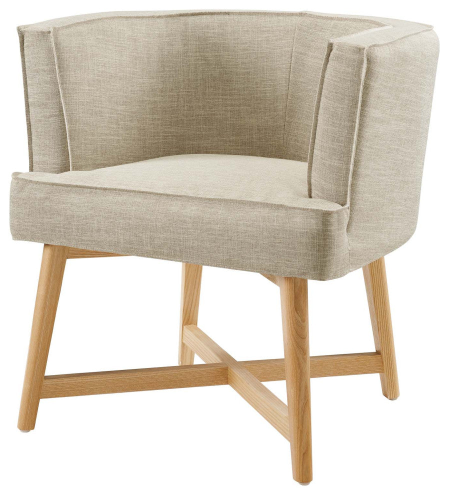 Accent Chair, Fabric, Wood, Beige, Modern, Living Lounge Hotel Lobby Hospitality