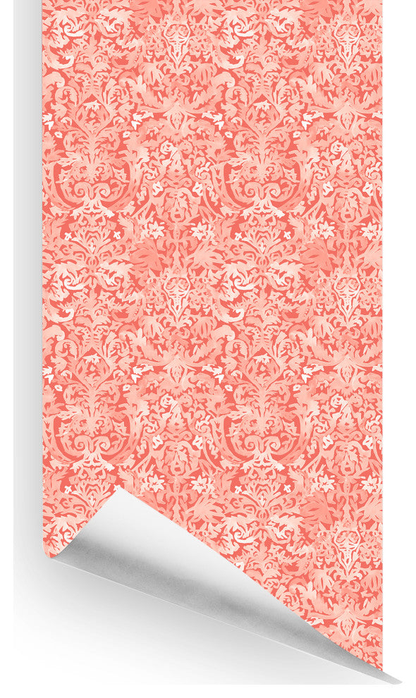 Antique Damask Wallcovering, Coral, Roll, Peel and Stick
