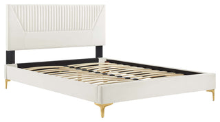 Yasmine Channel Tufted Performance Velvet Twin Platform Bed, White