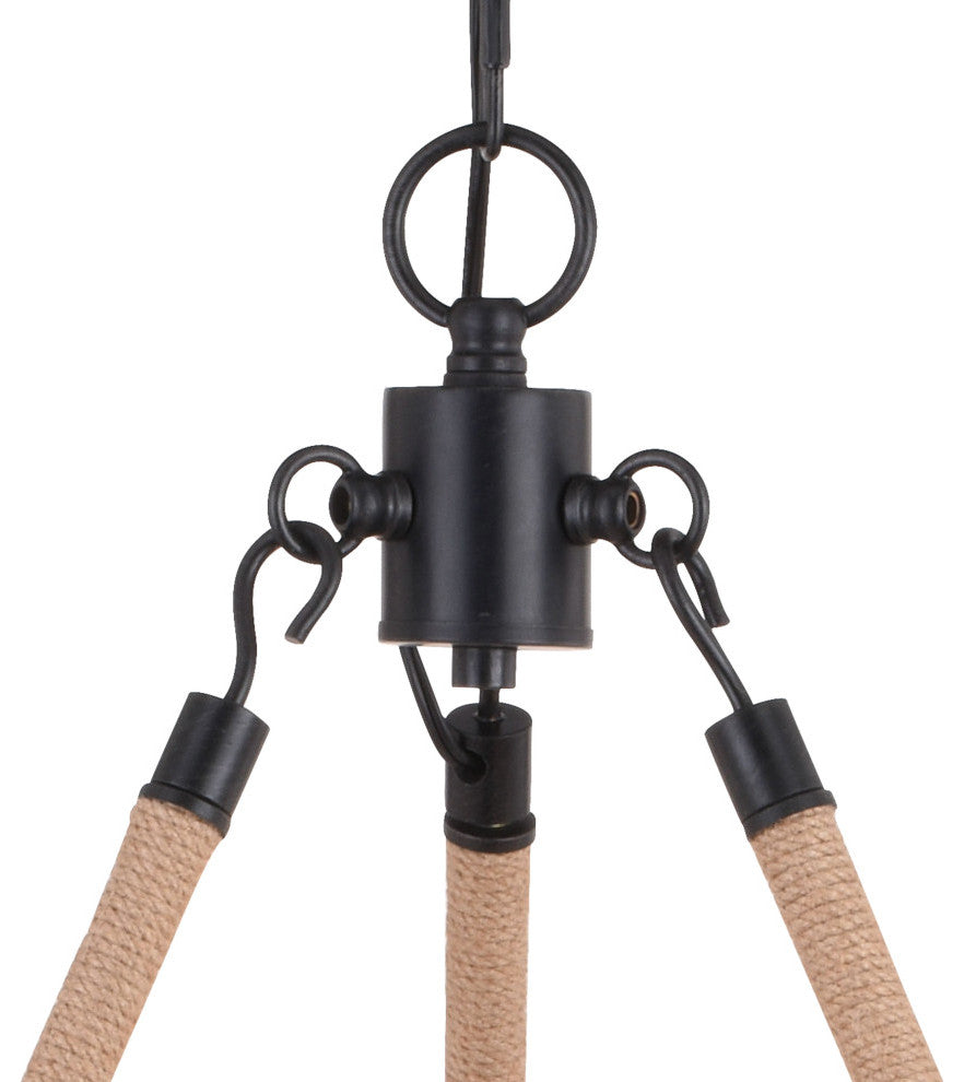 Breckenridge 30.5" 6 Light Antler Chandelier Aged Iron with Natural Rope