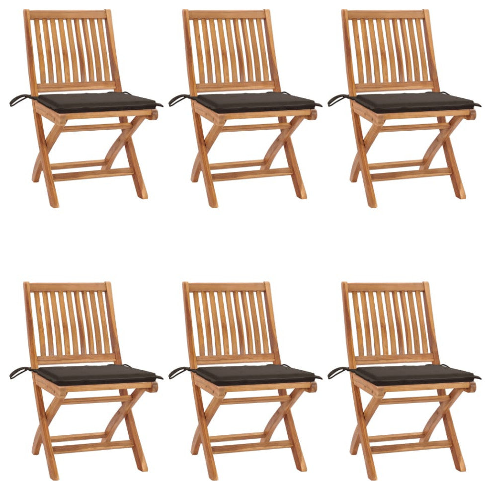 vidaXL 6x Solid Teak Wood Folding Patio Chairs with Cushions Garden Seating