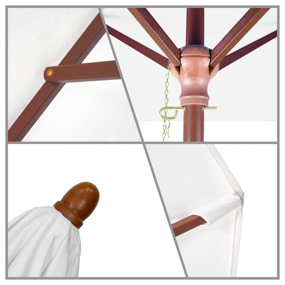 6' Square Push Lift Wood Umbrella, Sunbrella, Jockey Red
