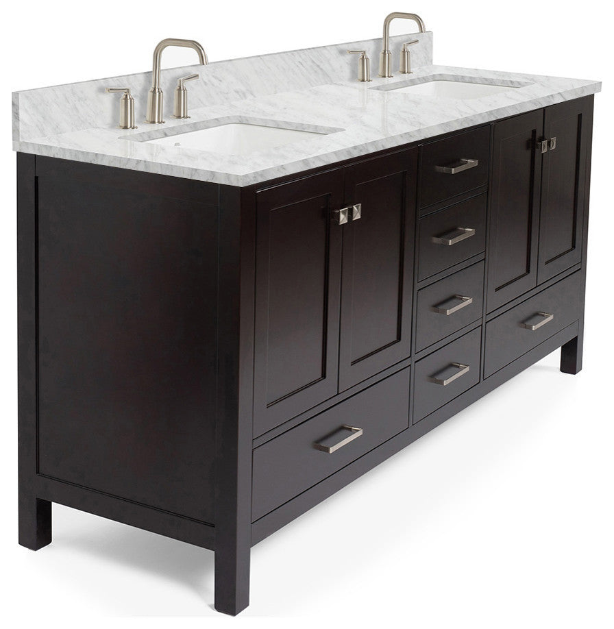 ARIEL Cambridge 73" Rectangle Sinks Bath Vanity Carrara Marble