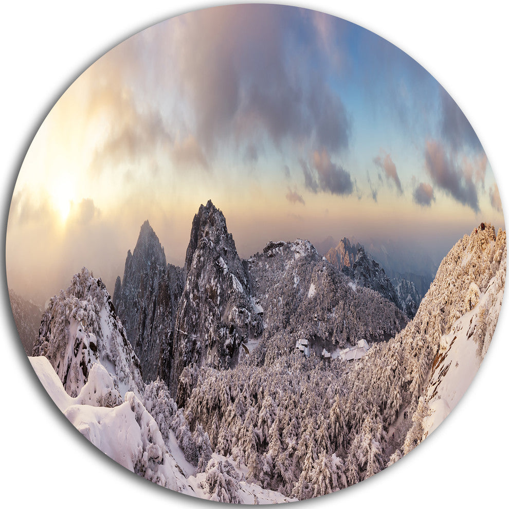 Huangshan Hill Snow In Winter, Landscape Round Wall Art, 23"