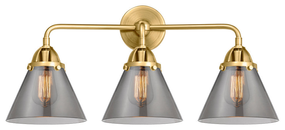 Large Cone Bath Vanity Light, Satin Gold, Plated Smoke, Plated Smoke