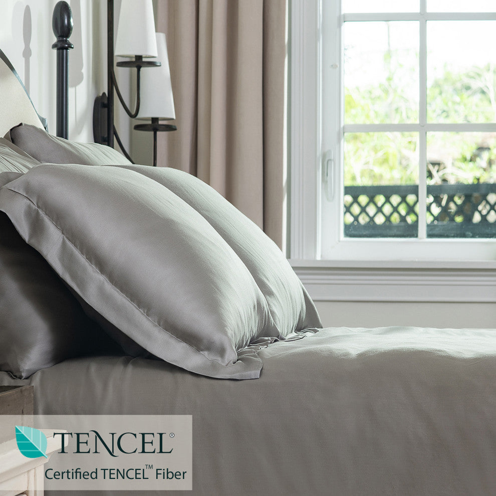 Delara 100% Eucalyptus Lyocell Tencel Euro Sham Set of 2, 26"x26", Dove