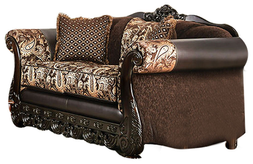 Chenille Love Seat with Arched Backrest Design, Ivory