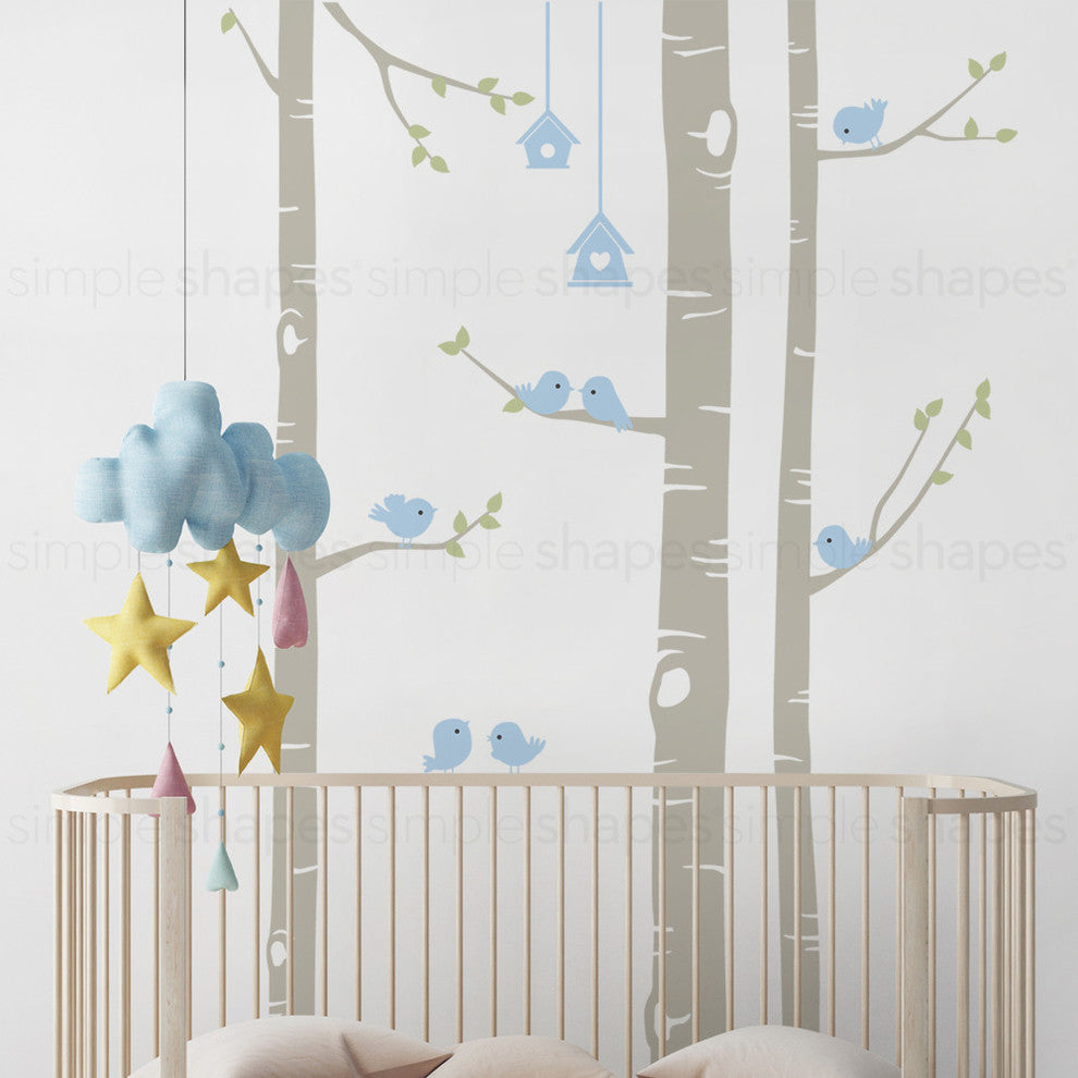 Birch Tree with Birds Wall Decal W1119, Scheme B, Standard