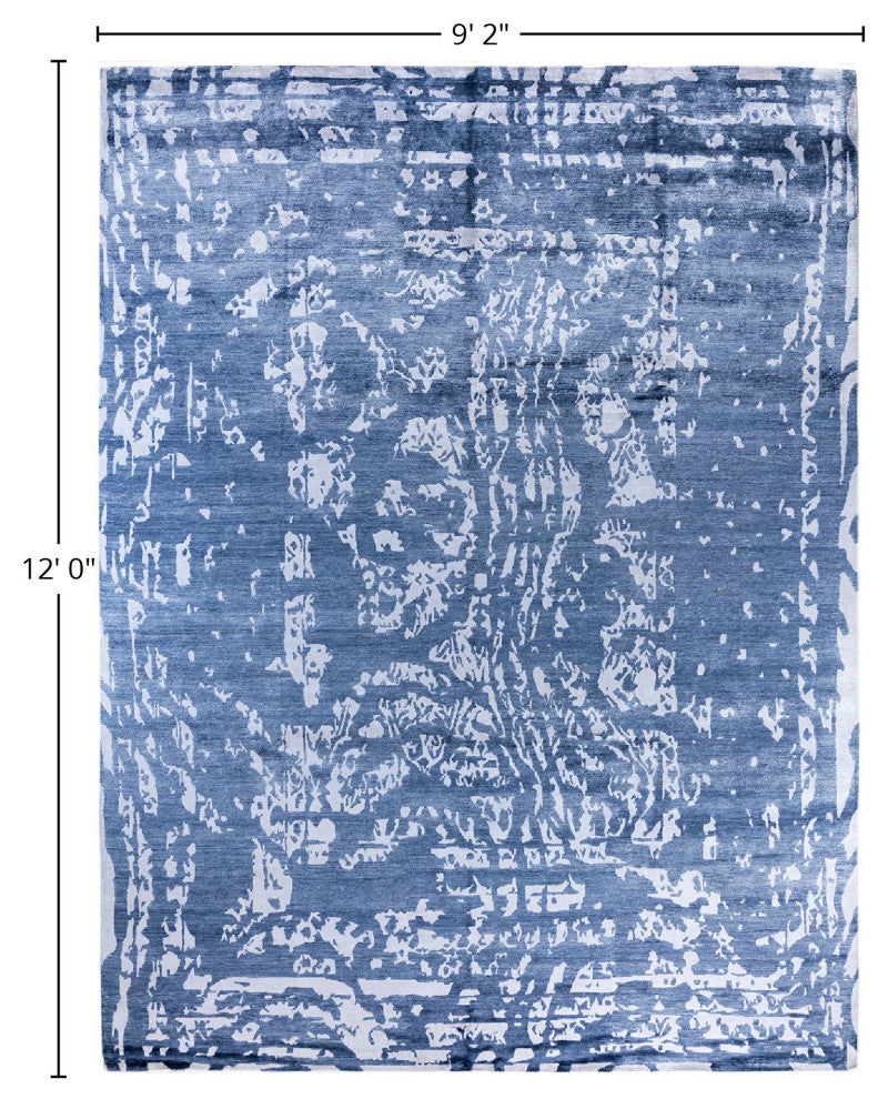 Modern, One-of-a-Kind Hand-Knotted Area Rug - Blue, 9' 2" x 12' 0"
