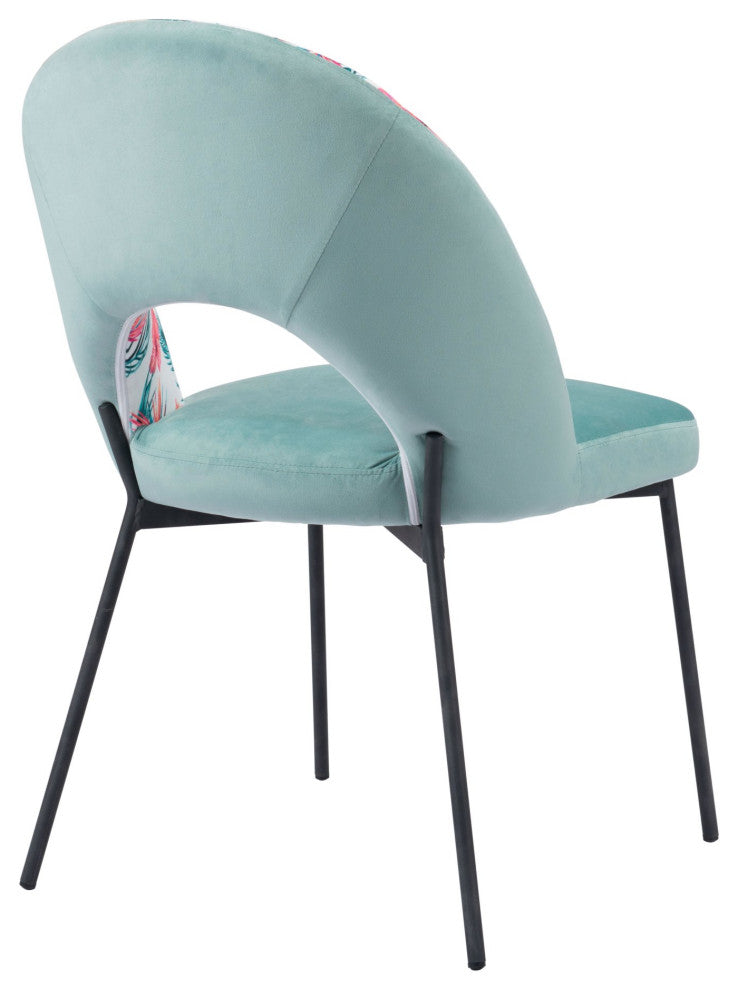 Dining Chair, Set of 2, Steel Metal, Fabric, Green, Black, Kitchen Cafe Bistro