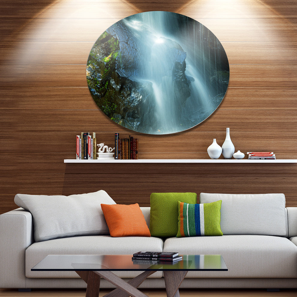 Amazing White Water Cascade, Landscape Large Disc Metal Wall Art, 11"