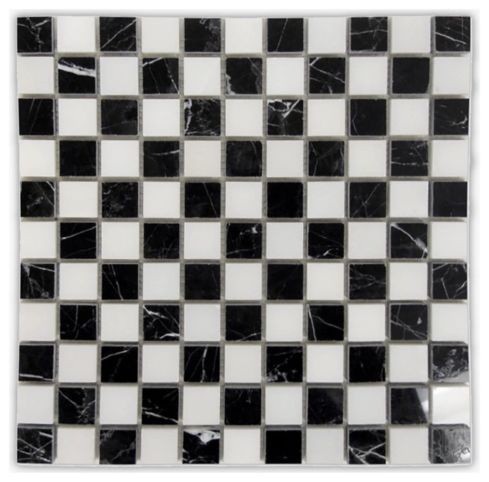 Neromarquina Polished 1x1 Checker Board Marble Mosaic