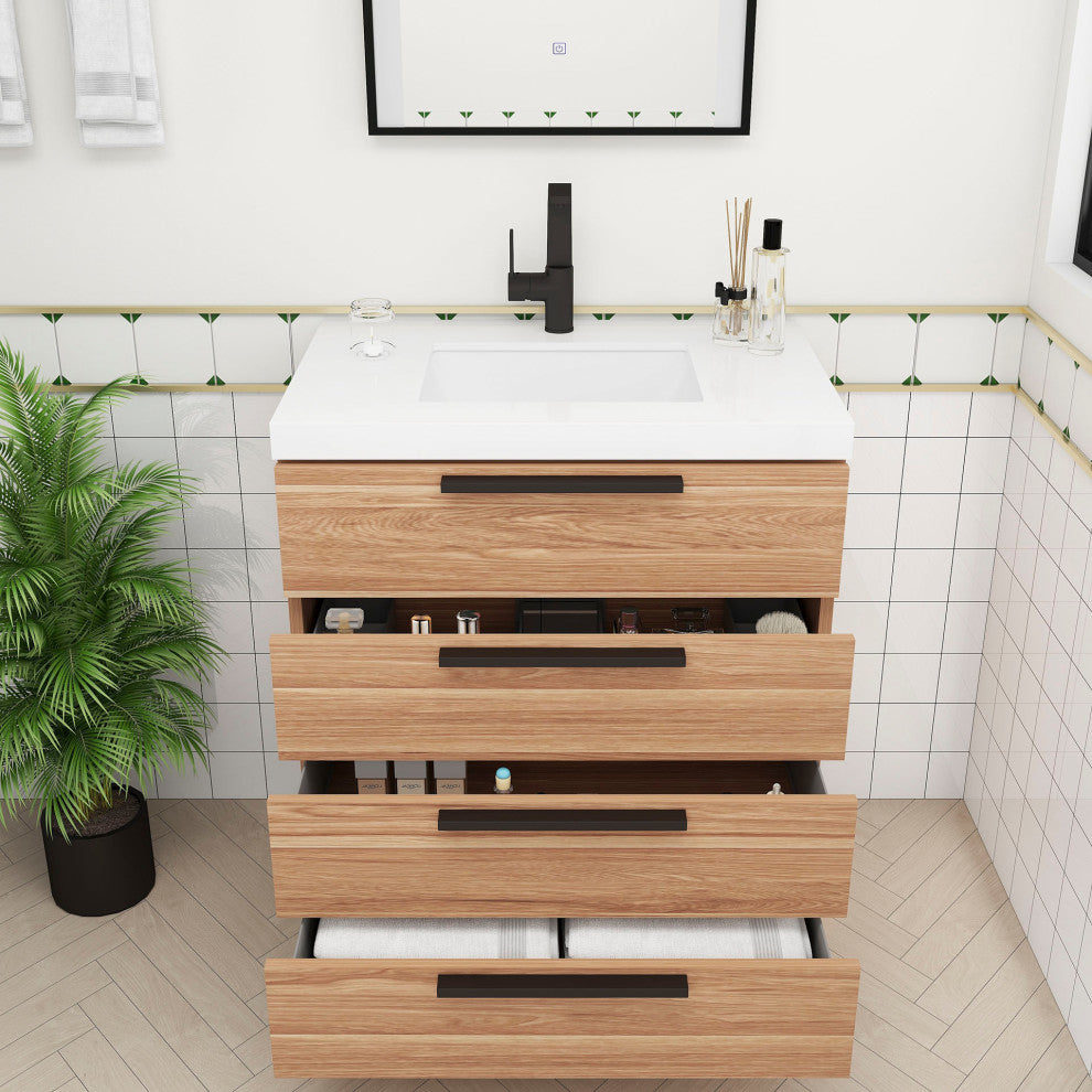 Carla 30" Freestanding Bathroom Vanity, White Oak