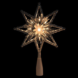 8" Retro Silver Tinsel 8-Point Star Christmas Tree Topper - Clear Lights