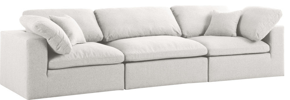 Serene Linen Textured Fabric Deluxe Comfort 3-Piece Modular Sofa, Cream