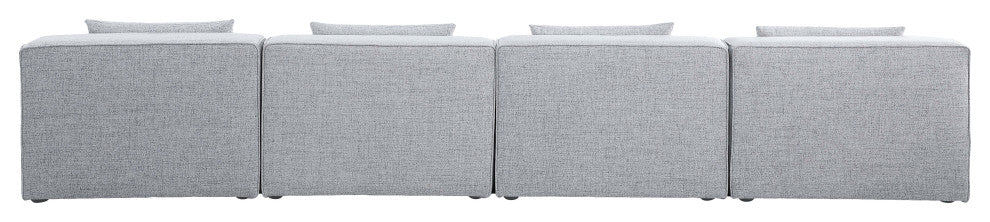 Cube Upholstered Modular Sofa, Gray, 4-Piece: 4 Armless Chair, Linen Texured Fabric
