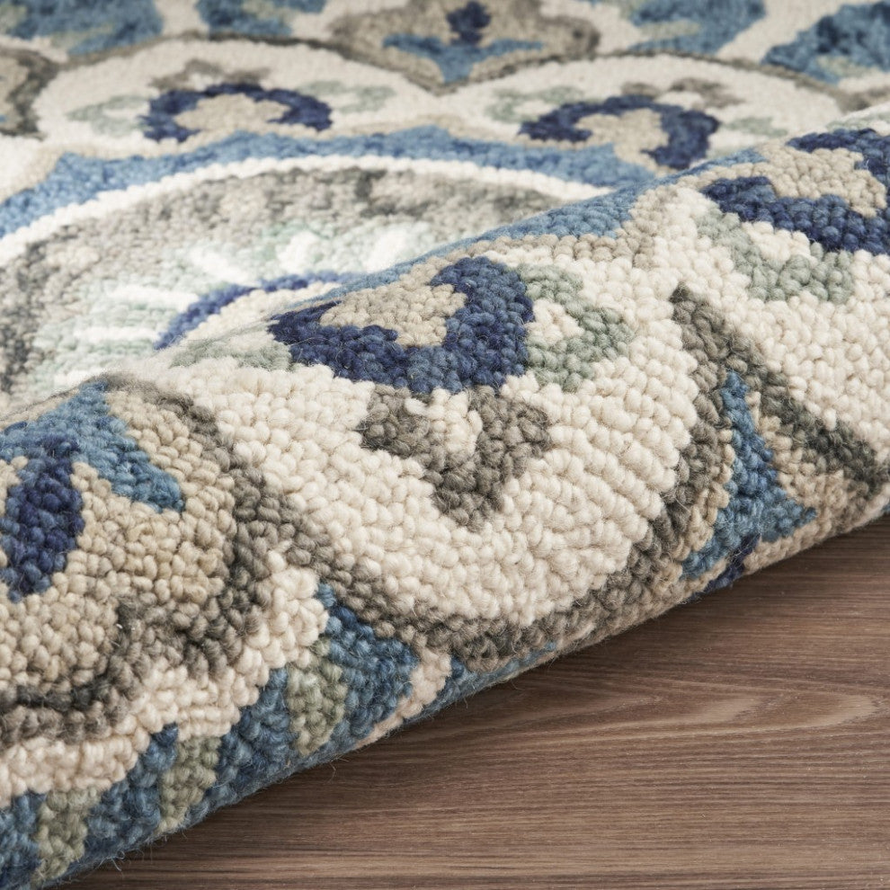 6" Round Blue Modern Floral Area Rug