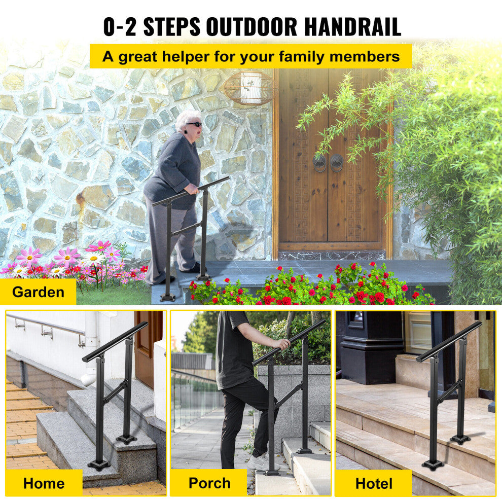 VEVOR Outdoor Stair Railing Transitional Wrought Iron Handrail, 7.9 Inch, 1 Step