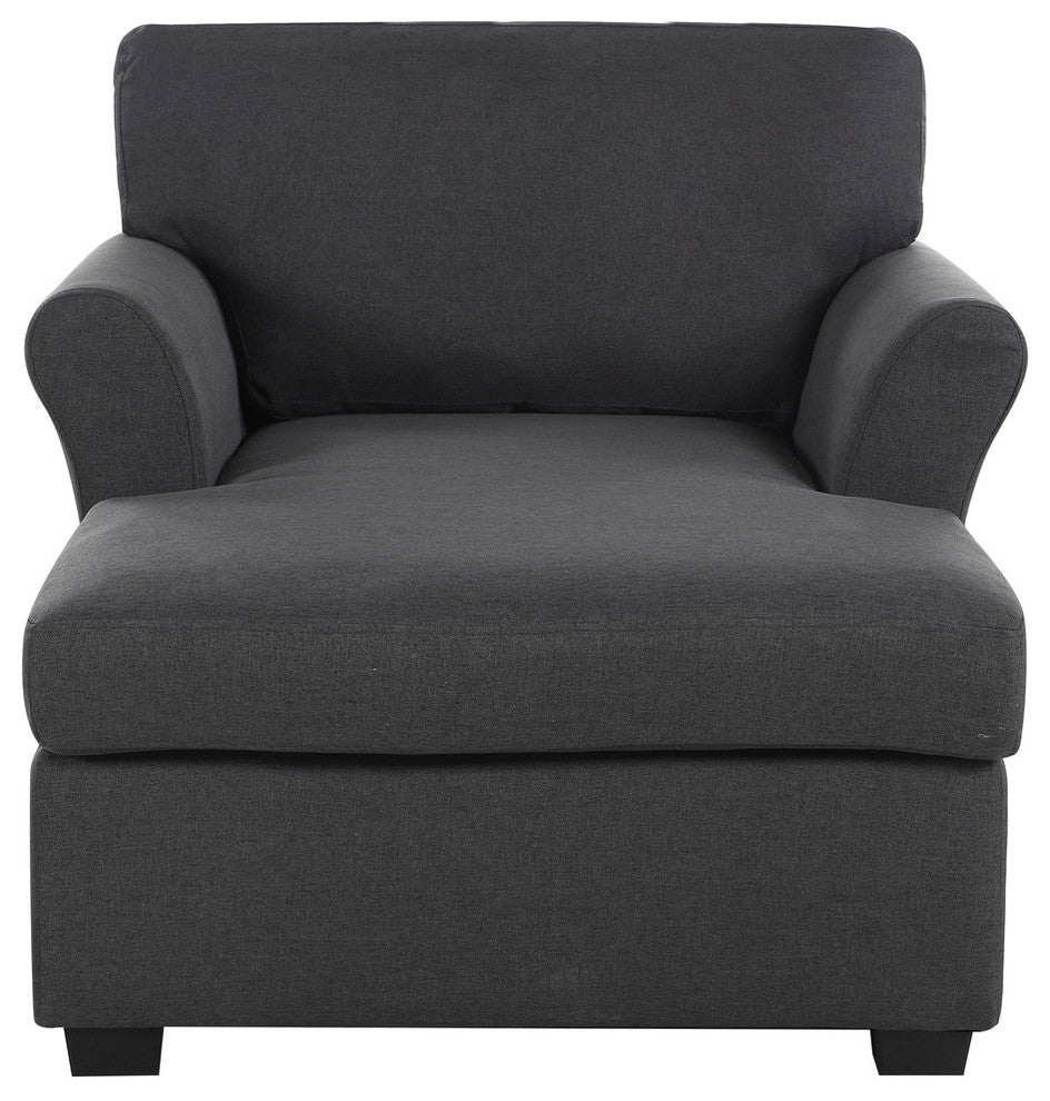 Large Classic Linen Fabric Living Room Chaise Lounge, Dark Gray