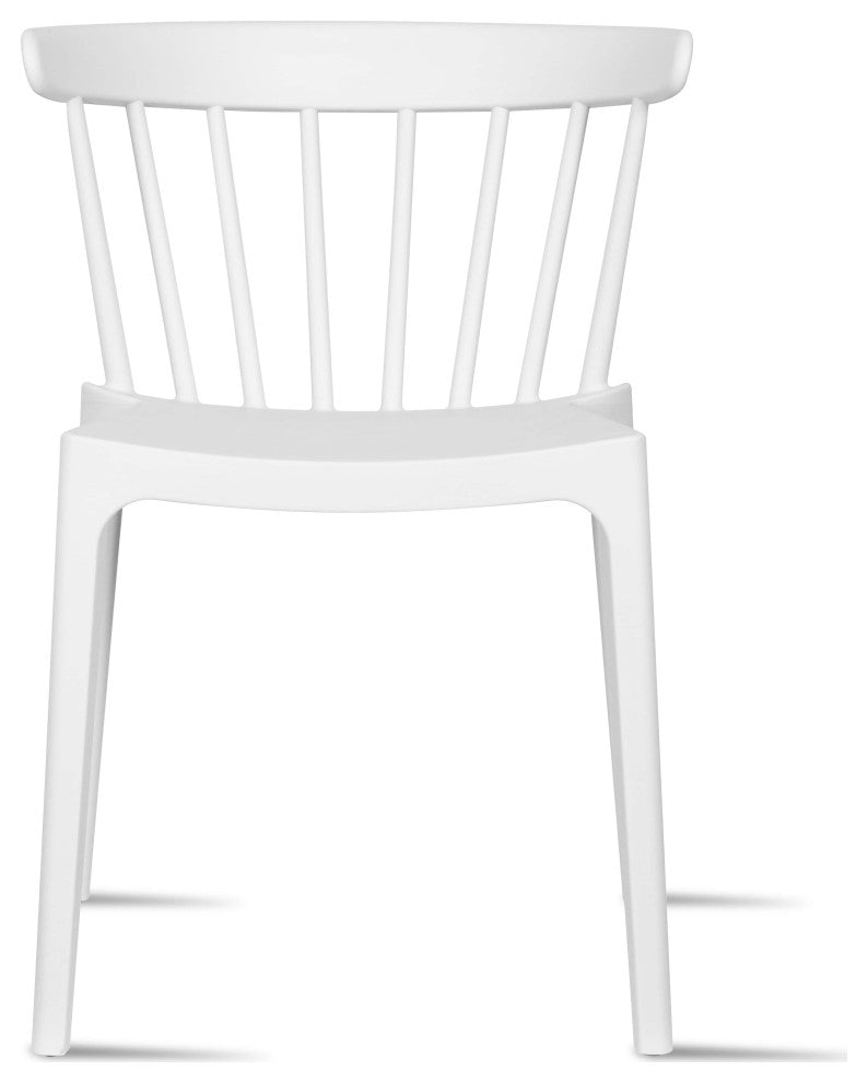 Dining Elbow Side Chair, Plastic Indoor/Outdoor Stackable Slat Back Patio Chair, White