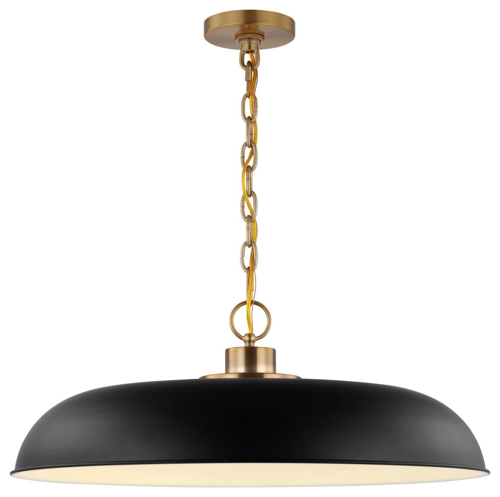 Colony 1-Light Large Pendant, Matte Black With Burnished Brass