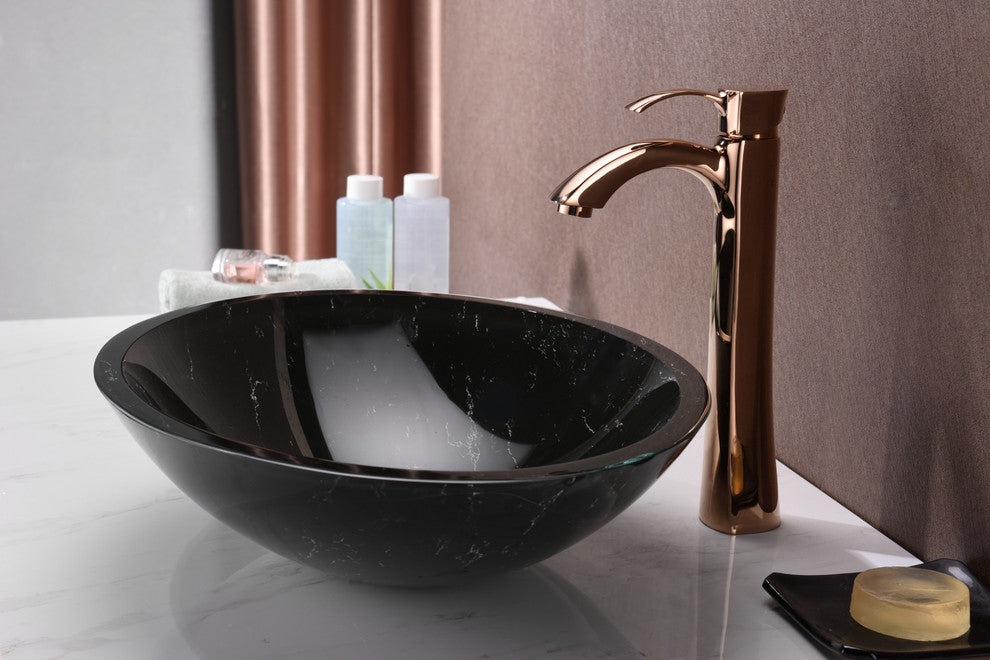 Marbela Series Vessel Sink, Marbled Black