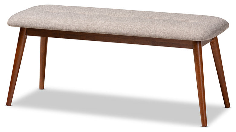 Flora II Mid-Century Modern Light Gray Medium Oaked Wood Dining Bench