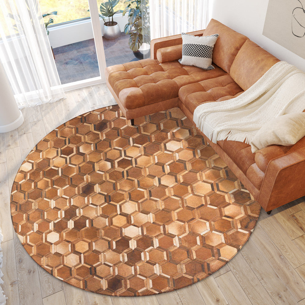 Indoor/Outdoor Stetson SS1 Bison Machine Washable 8' x 8' Round Rug