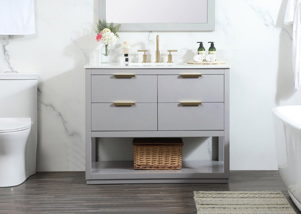 42" Single Bathroom Vanity, Gray, With Backsplash