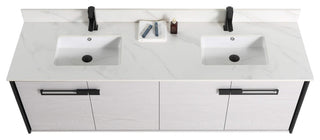 Oakville Wall Mount Bathroom Vanity, Mild Grey Oak, 72", Black Hardware