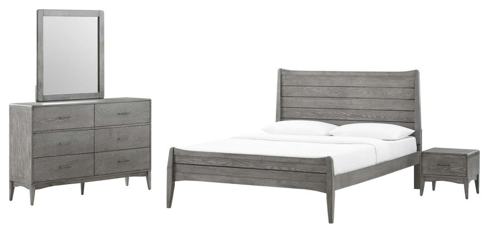 Platform Bed Chest Nightstand Set, Full Size, Wood, Gray, Modern Room