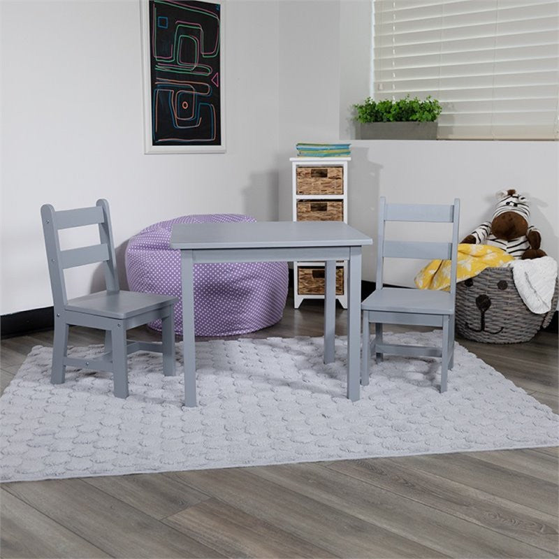 Kids Solid Hardwood Table and Chair Set - 3 Piece Set, Gray