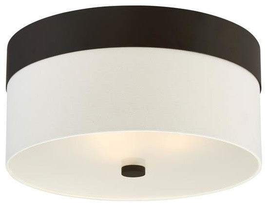 Grayson 3 Light Ceiling Mount in Dark Bronze with Cream Linen