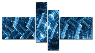Blue Protective Metal Grids, Abstract Canvas Art Print, 60"x32", 4 panels